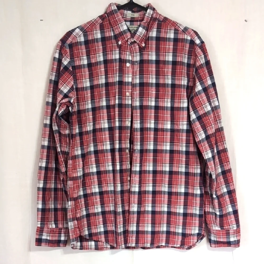J Crew Red Plaid Slim Fit Long Sleeve Cotton Button Up Size Medium